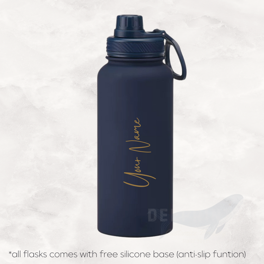 Screw Lid Thermos Flask 1000ml - Navy Blue